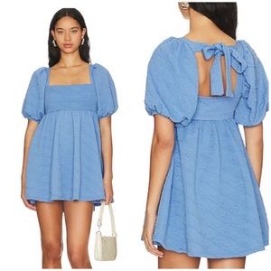 Free People Violet Puff Sleeve Babydoll Mini Dress in Light Blue